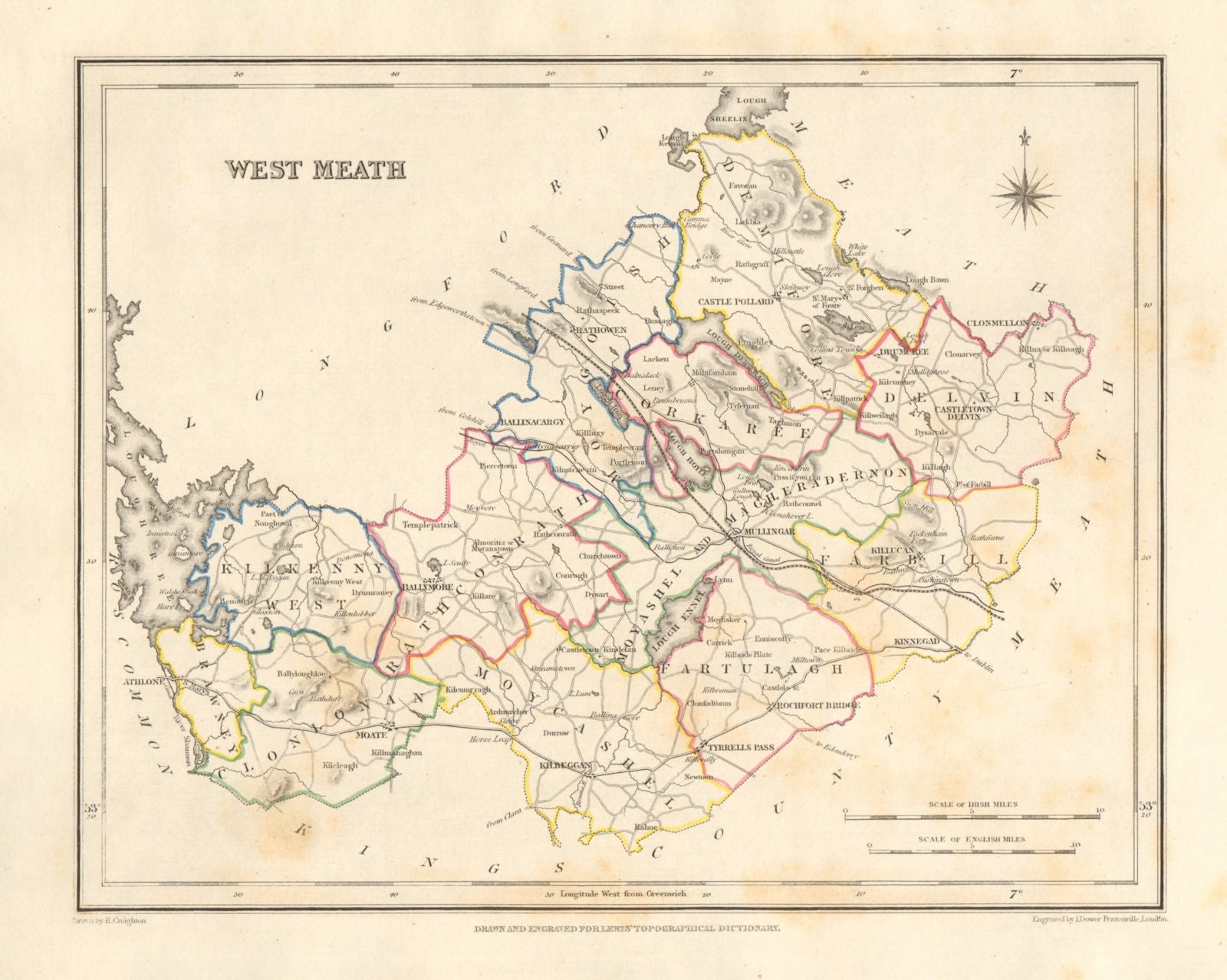 COUNTY WESTMEATH antique map for LEWIS by DOWER & CREIGHTON. Ireland 1846